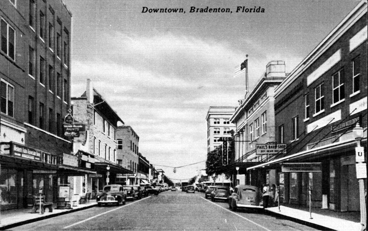 Kennedy Smith, a commercial revitalization expert, says Bradenton needs to bring back its continuous storefronts that offered a wide array of retail and activity. A historic photo from the 1940s shows Manatee Avenue and Bradenton’s business district with the Sherwin Williams Paint Company store on the left and Paul’s Bake Shop at right. Beyond the Sherwin Williams store is the Fuller Building and beyond the bake shop is the First National Bank. this is Manatee Avenue looking east from 13th Street West.
