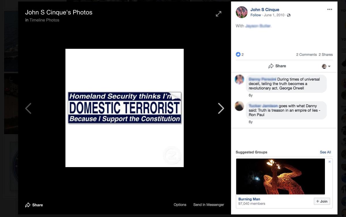 Image uploaded to John Cinque’s now-disabled Facebook page on that date.