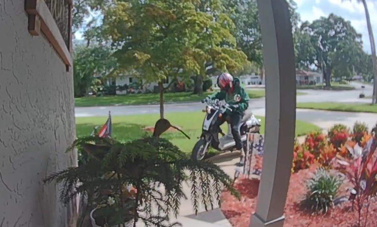 Bradenton police say a doorbell camera video shows Skyler Davis, 18, of Palmetto stealing Amazon packages from a home. Davis has been arrested and charged with two counts of burglary.