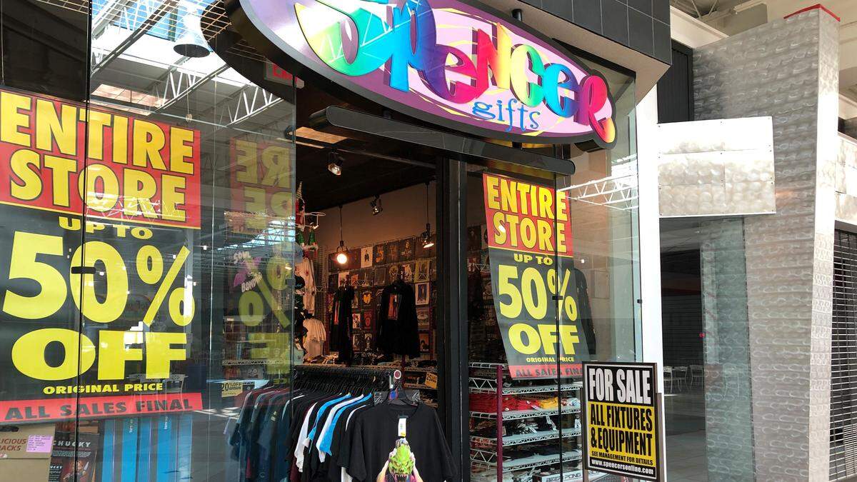 Spencer Gifts, a landmark at DeSoto Square Mall, has all its fixtures and equipment for sale.