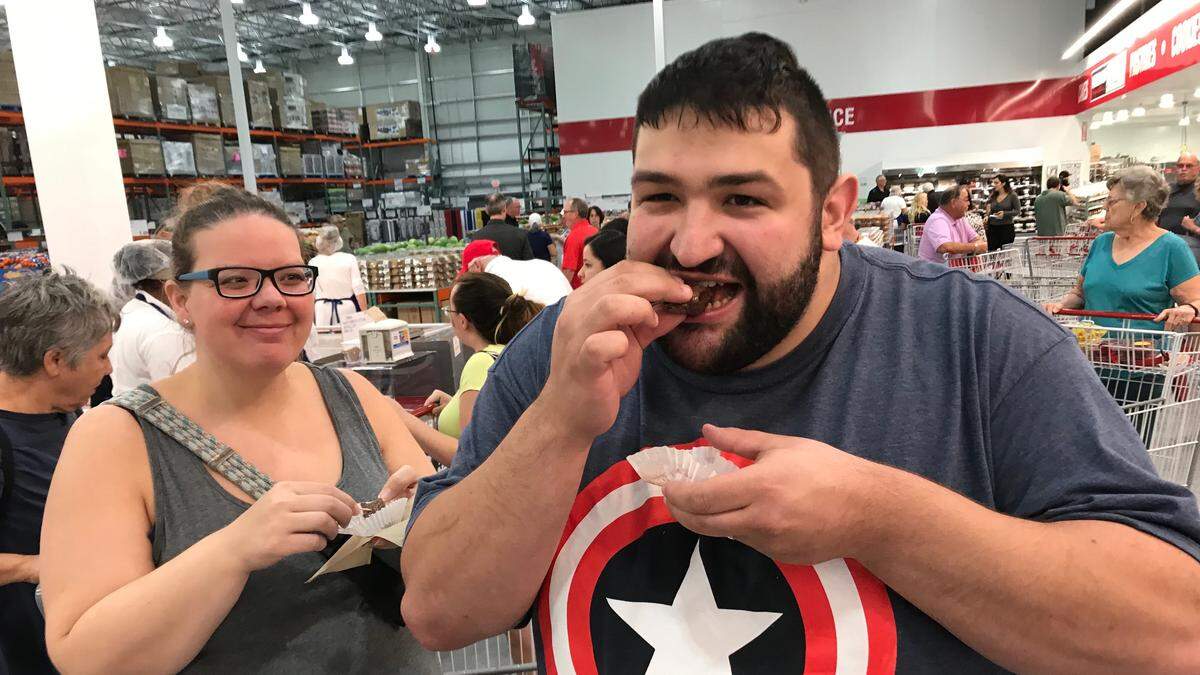 Miles Ortmeyer sampled the prime sirloin on opening day at the new Bradenton Costco Wholesale warehouse on Wednesday.