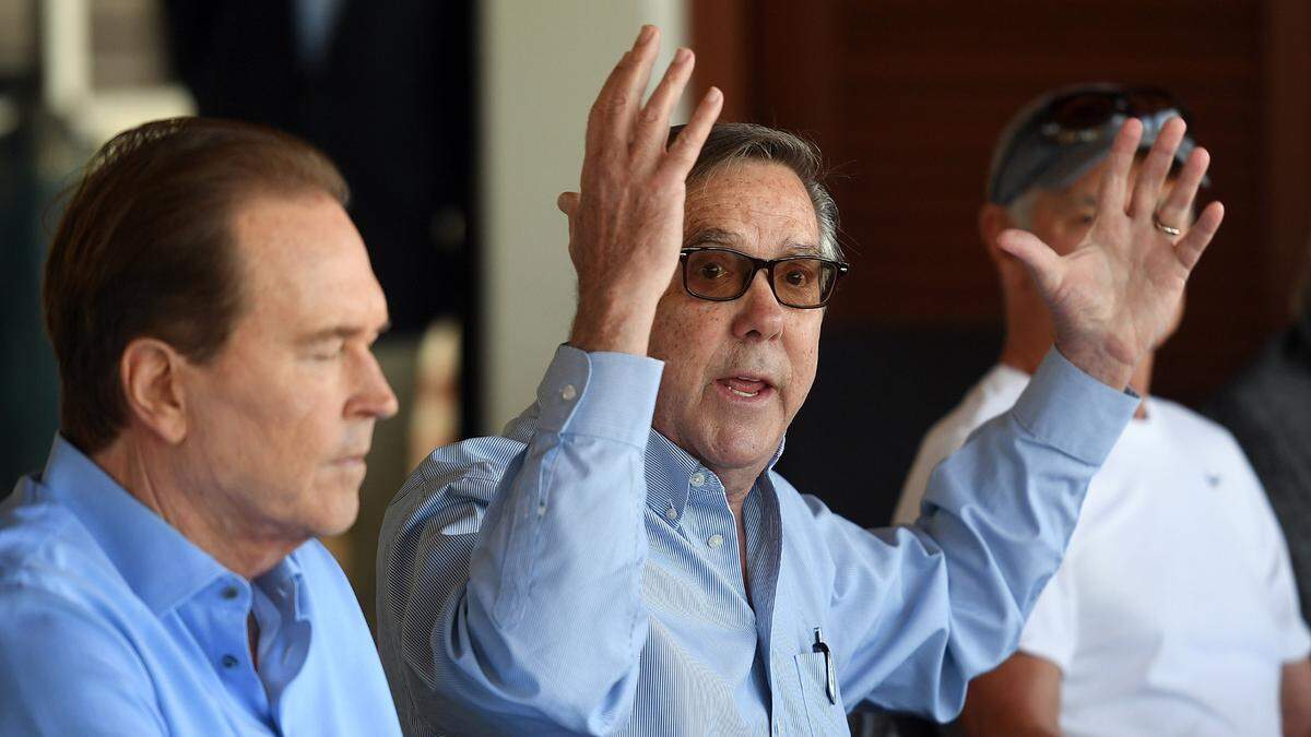 Ed Chiles talks about the ‘All clams on deck’ program during a roundtable discussion on increased levels of red tide in the Southwest Florida at the Beach House Restaurant in Bradenton Beach on March 17, 2023.