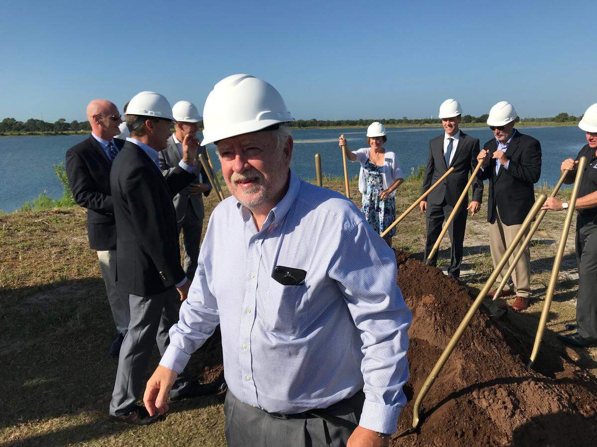 A happy Rex Jensen, president and CEO of Schroeder-Manatee Ranch, led the groundbreaking Thursday for Waterside Place, a new town center at Lakewood Ranch.