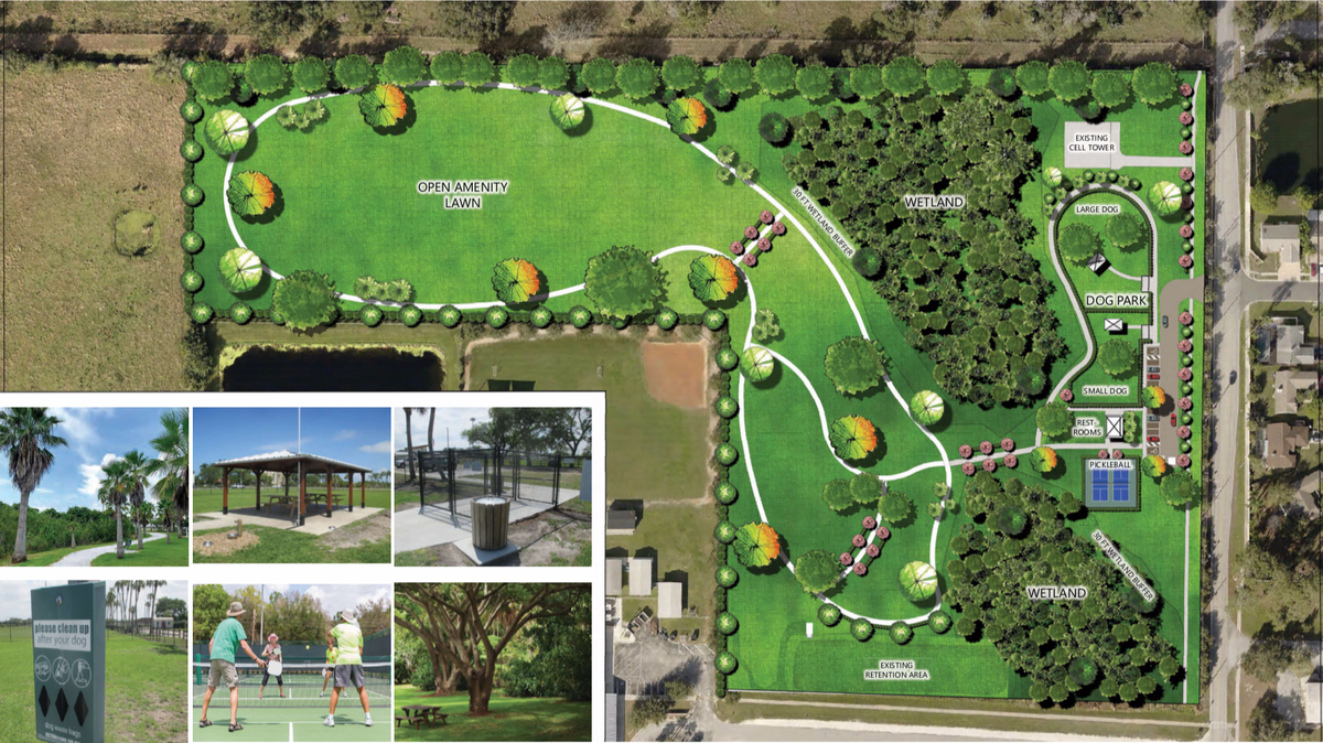 Government leaders announced that a 17-acre park is coming to the corner of Tallevast Road and Prospect Road, just north of Kinnan Elementary School. The park will feature a walking trail, pickleball courts and the area’s first dedicated dog park.