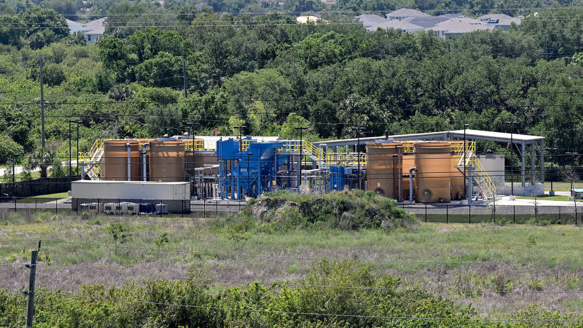 Manatee County’s North Regional Water Reclamation Facility, an injector well across Buckeye Road from Piney Point. Site operators at Piney Point hope to be in the final phase of closing the former phosphate plant, shown on April 15, 2026.