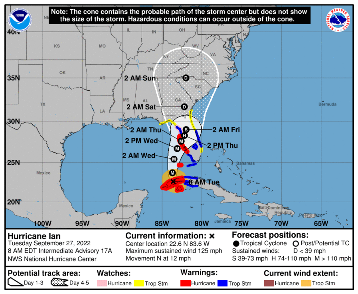 Latest Hurricane Ian forecast as of 8 a.m. Tuesday.