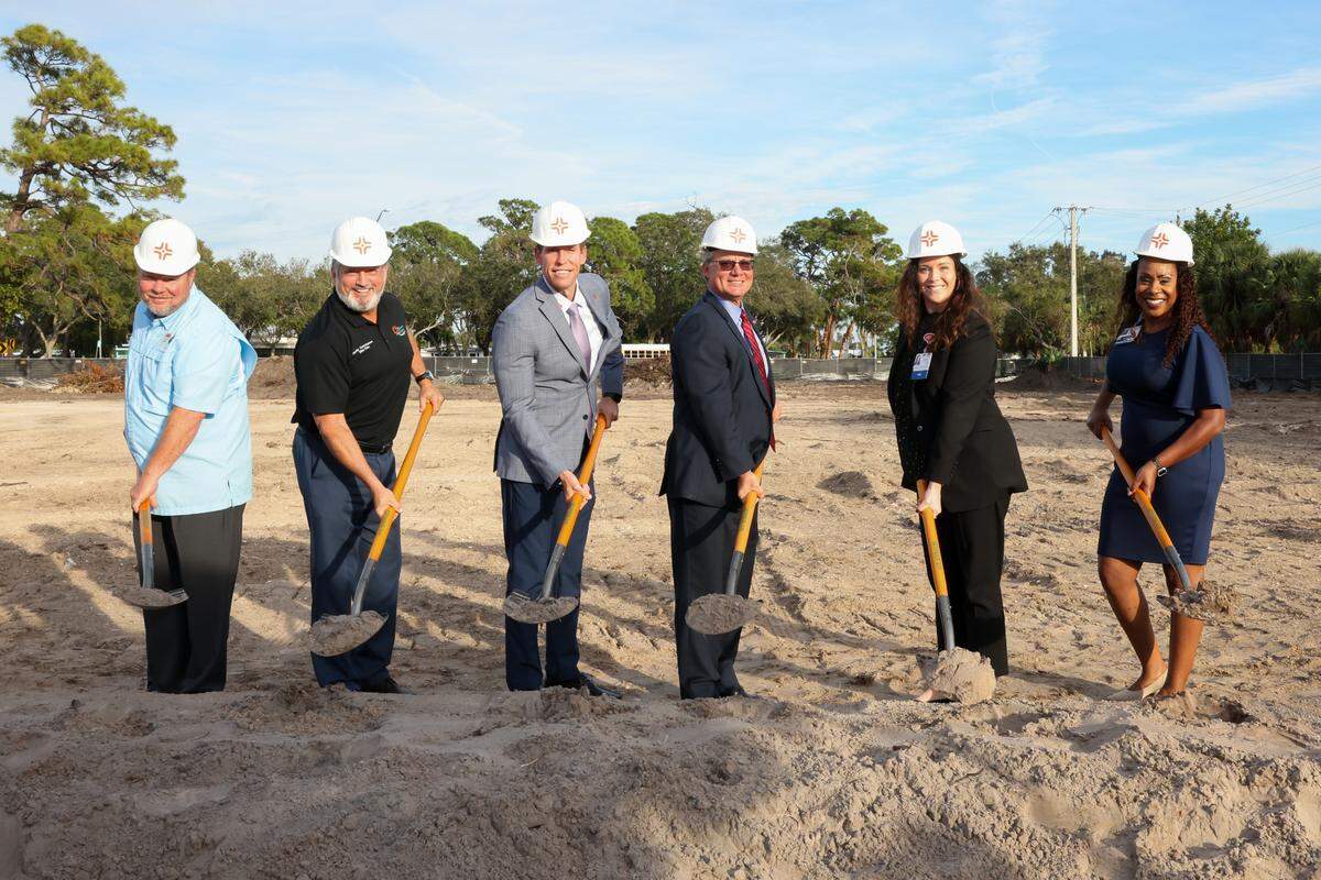 Officials broke ground this week for HCA Florida Blake Hospital’s freestanding emergency department at 6215 14th St. W., Bradenton. Shown from left: Bradenton Mayor Gene Brown, Manatee County Commissioner Mike Rahn, Steve Young, CEO of HCA Florida Blake Hospital, John Vita, hospital board member, Paige Laughlin, chief operating officer of the hospital and Shonya Cook, vice president of operations for the hospital.