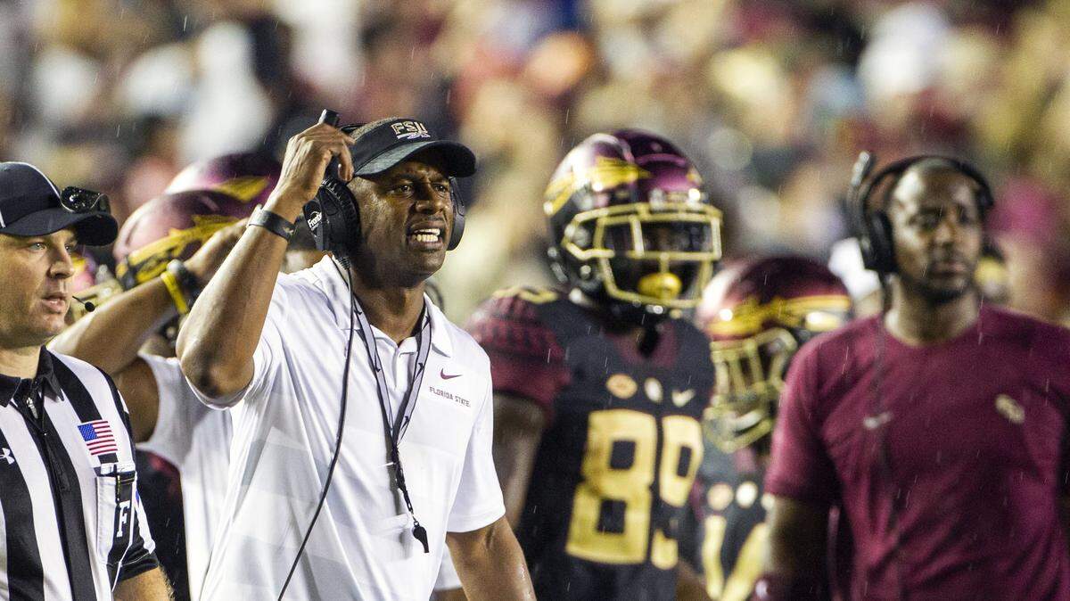 Florida State head coach Willie Taggart directs his team against Virginia Tech on Sept. 13.  Kayvon Thibodeaux, the nation’s consensus top recruit, was there for the game.