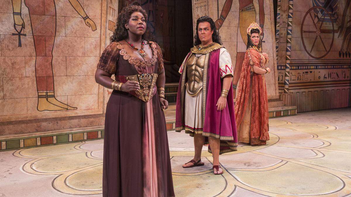 From left, Michelle Johnson, Jonathan Burton, and Leann Sandel-Pantaleo star in Verdi's "Aida" in Sarasota. Photo by Rod Millington/PUBLICITY PHOTO
