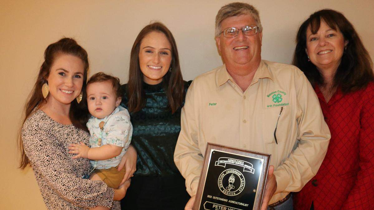Manatee County Agriculturist of the Year Peter Vole III is shown Nov. 15, 2022, with, from left, his daughter Laci Laird and grandson Roger Laird IV, daughter Kristi and wife Kim.