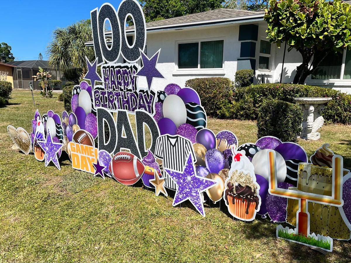100th birthday decoration on the lawn of coach Eddie Shannon’s home in Palmetto on 03/05/2022.