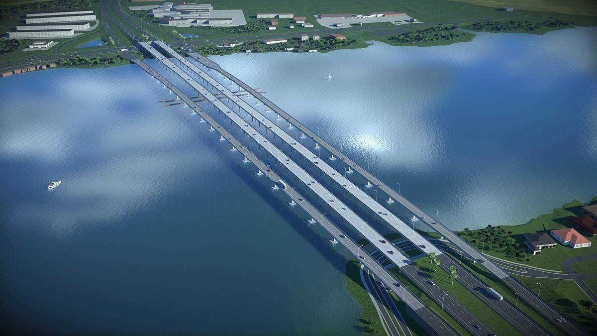 A rendering of the new I-75 and U.S. 301 bridges that are constructed over the Manatee River. They act as on and off-ramps to connect I-75 to U.S. 301 to alleviate traffic congestion. They are set to open Thursday and Friday, Feb. 20 and 21, 2025.