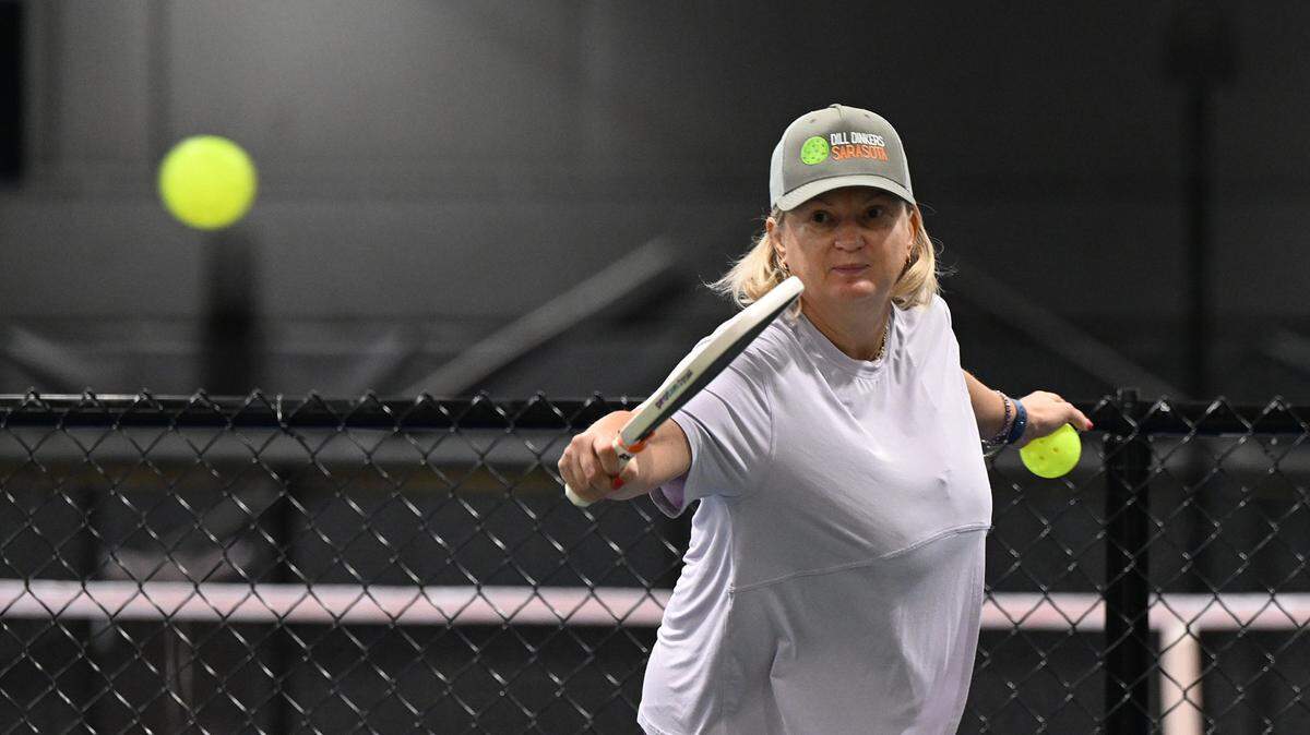 Tatyana Ayaroglu, instructor, practices at the new indoor pickleball facility, Dill Dinkers, 500 Tallevast Road, Sarasota.