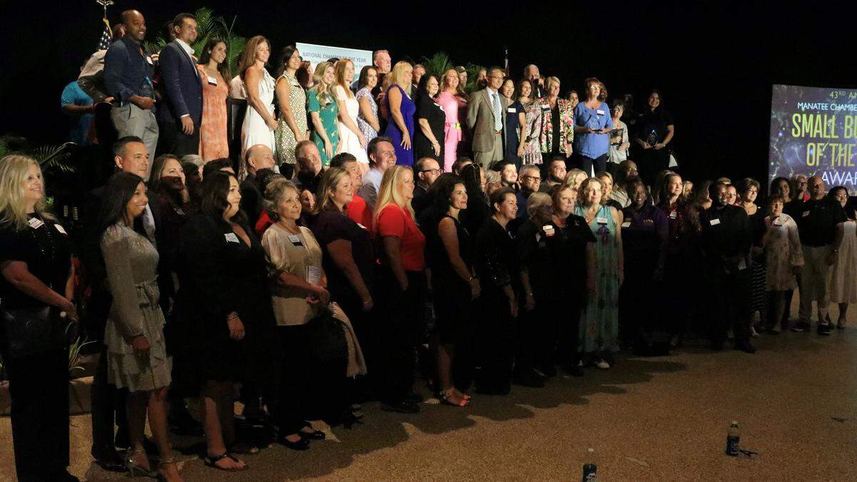 More than 200 small businesses and nonprofits were nominated for the Manatee Chamber of Commerce small business of the year awards. They gathered at the Bradenton Area Convention Center 6/29/2023 for a group photo.