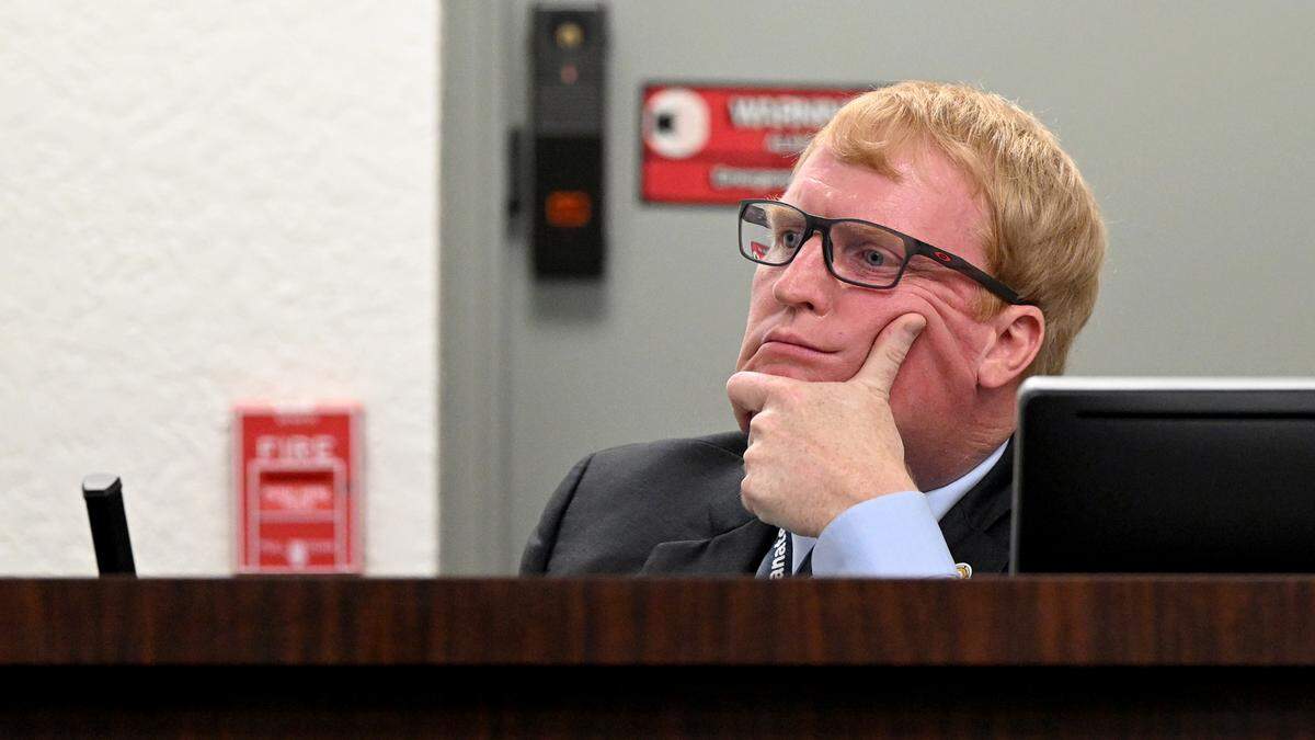 Superintendent Jason Wysong at the Manatee County School Board emergency meeting on May 20, 2025. The board voted 3-2 to terminate Wysong’s contract without cause.