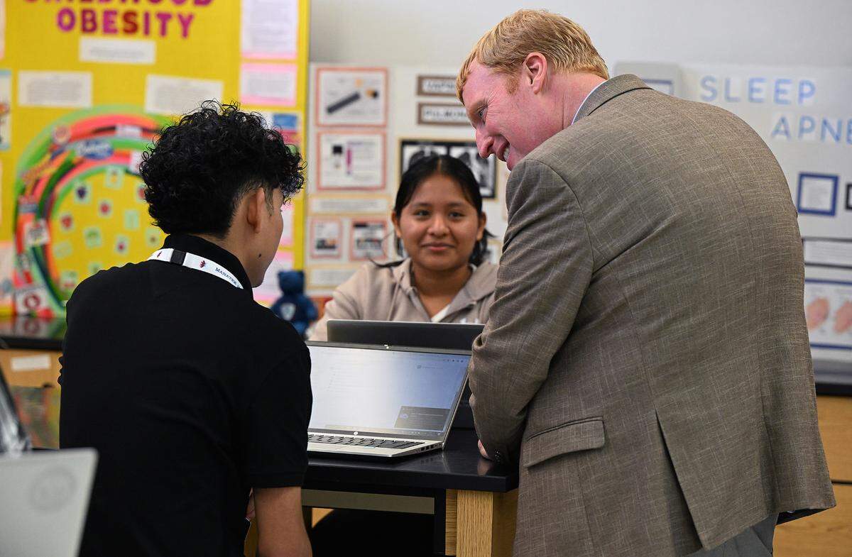 Manatee School District’s new superintendent Jason Wysong spoke to students in the Medical Academy at Manatee High on the first day of school.