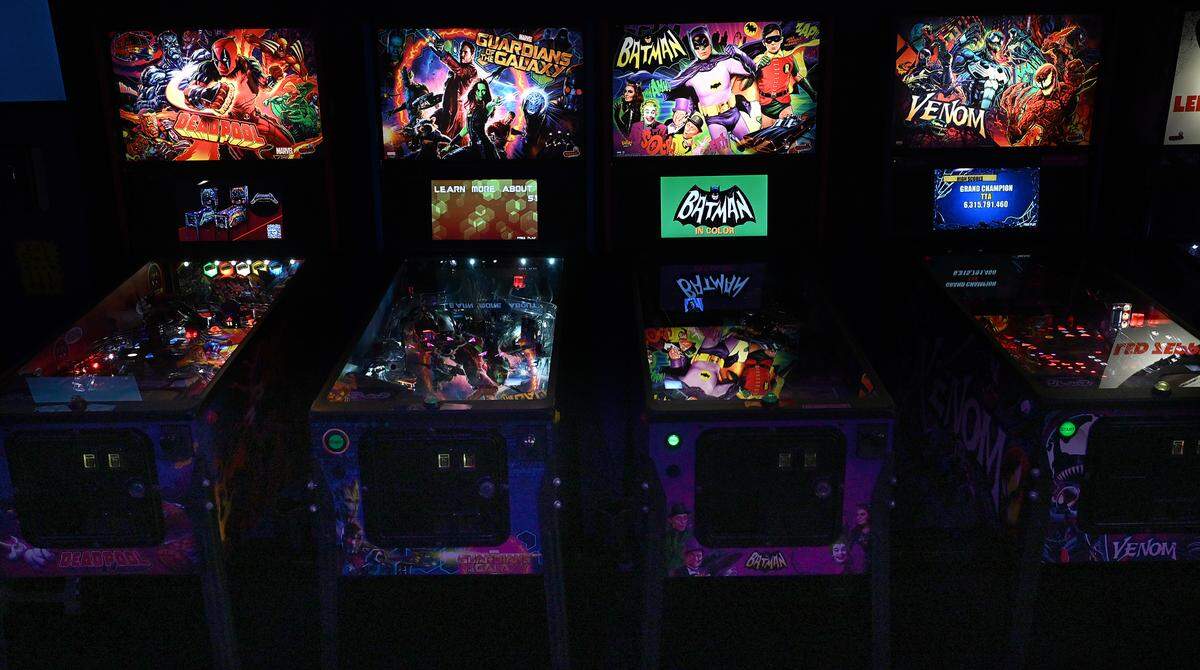 Some of the pinball machines at Ballerz Pinball Cafe in downtown Bradenton on July 2, 2025.