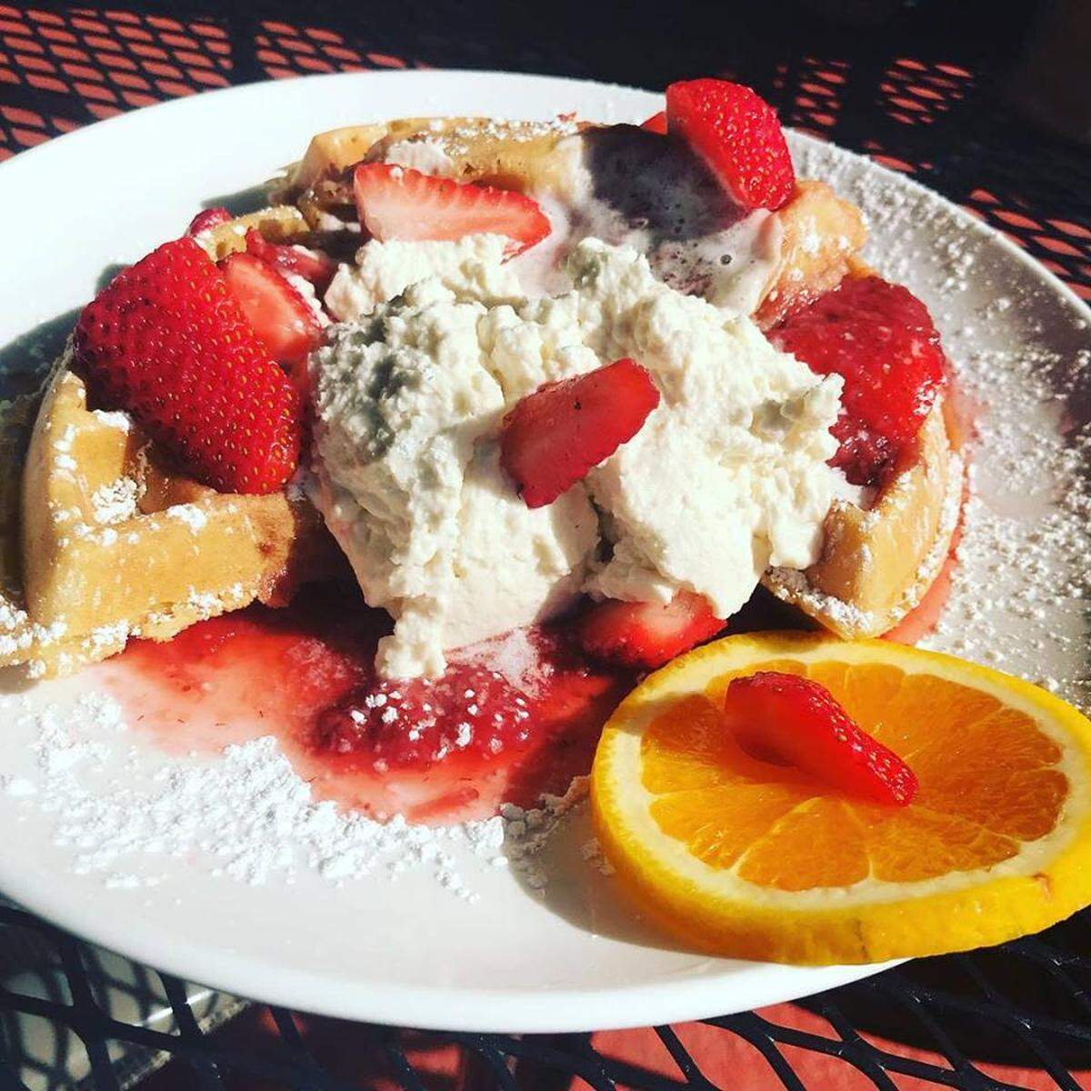 “The Strawberry Shortcake Waffle,” a limited-time menu item at the Sage Biscuit Café in Bradenton.