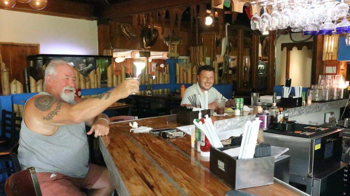 Ted DeLeone, left, and Alan Hall spend some time at the Sea Hut Restaurant, 5611 U.S. 19, Palmetto.