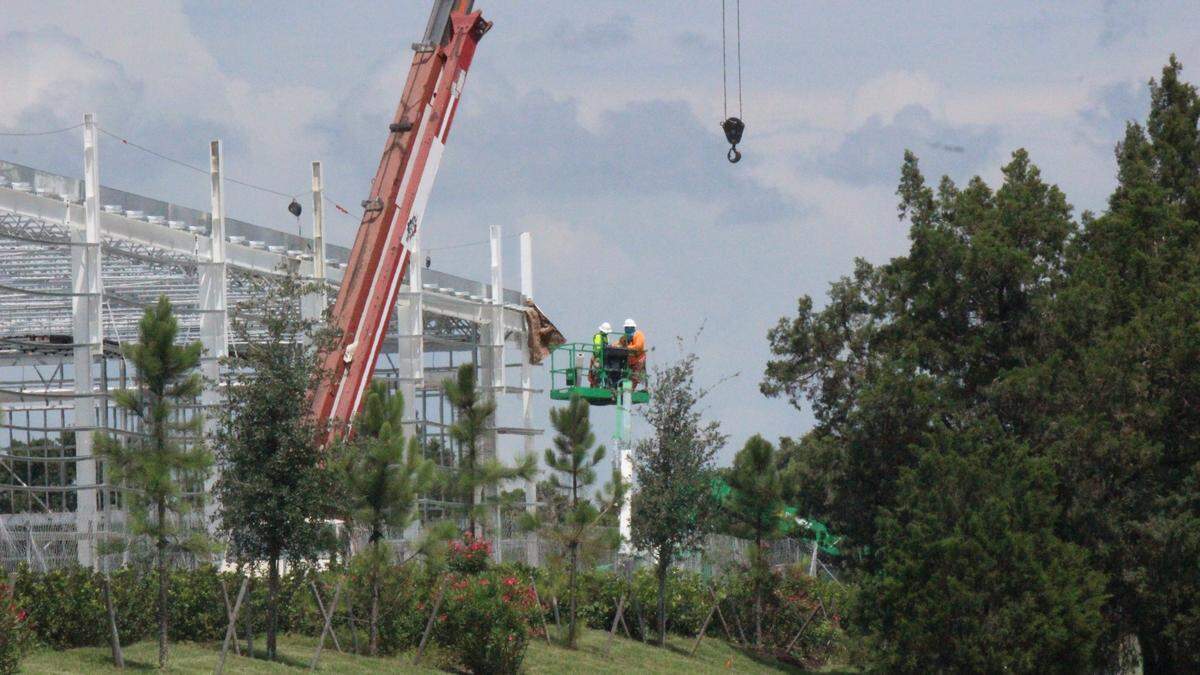 The steel framework has been erected for the new Bradenton-area Costco wholesale warehouse that is scheduled to open in August.