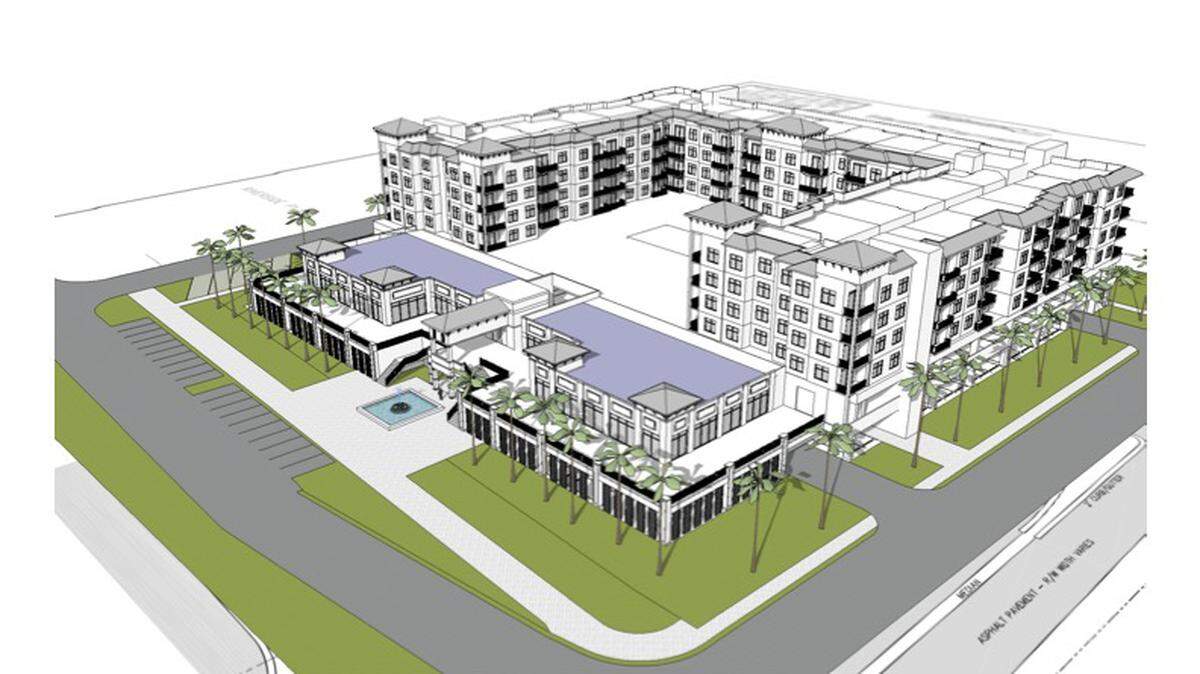 A six-story apartment complex is planned for Riverside Drive in Palmetto along Manatee River after city officials agreed to sell boat ramp parking area to a housing developer. A conceptual rendering of the project is shown here. Photo provided by Cormia Design Group.
