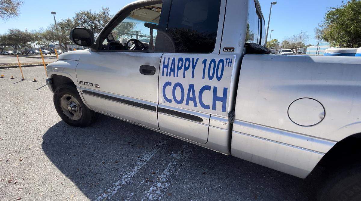 “ Happy 100th Coach” decorated the side of Moody Johnson’s truck, Johnson is a long time and former Lincoln Memorial high school football player who was coached by Eddie Shannon