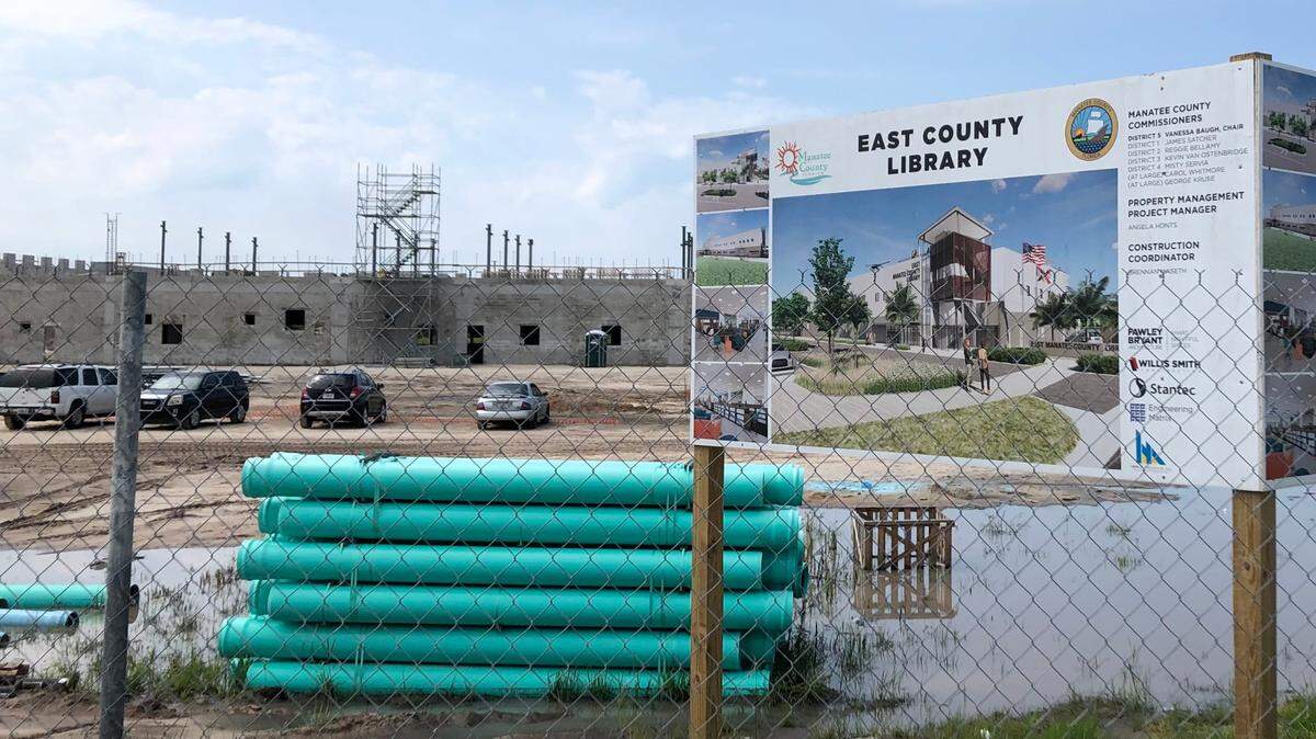 Residents are requesting Manatee County officials build a 50-meter swimming pool at Premier Sports Campus because a 25-meter pool would be too small for competitive events. The pool would be built near the East County Library, shown June 22, 2022, which is now under construction.