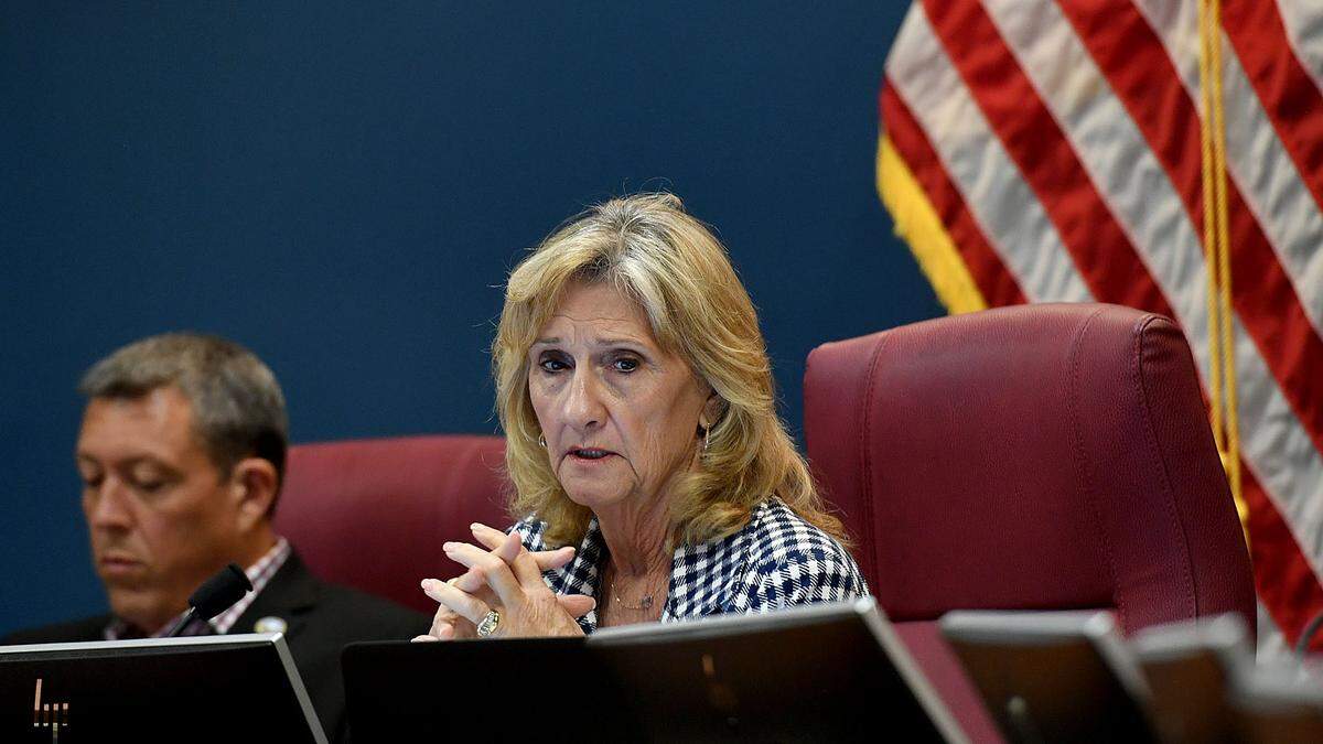 09/16/21—Commissioner Vanessa Baugh asks a question of a group asking the Manatee County Commission for a text amendment to the Comprehensive Plan that would allow developers to move forward with the 5,000-acre Gamble Creek Village project in Parrish.