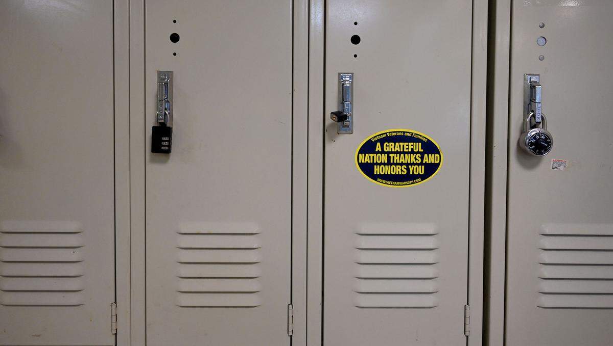 A row of lockers hold belongings of those staying at the Salvation Army in Bradenton. Gov. Ron DeSantis recently signed into law HB 1365, banning public sleeping and camping.