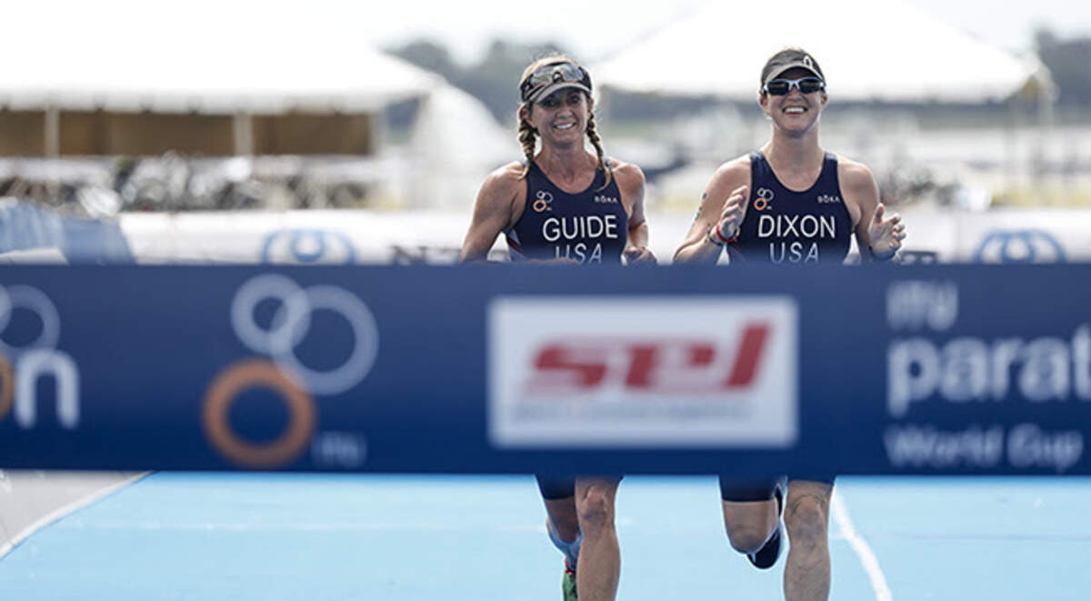 Defending ITU Paratriathlon World Cup champion Amy Dixon (right). The ITU Paratriathlon World Cup starts at 8 a.m. Sunday at Nathan Benderson Park in Sarasota.