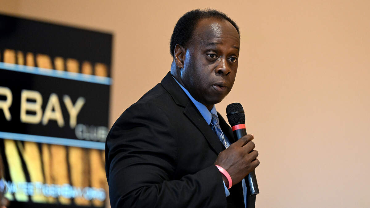 Former Commissioner Charles Smith answers one of the questions during the Manatee Tiger Bay Club County Commissioner Candidate Forum for Districts 1 and 2 at the Manatee Performing Arts Center on June 25, 2026.