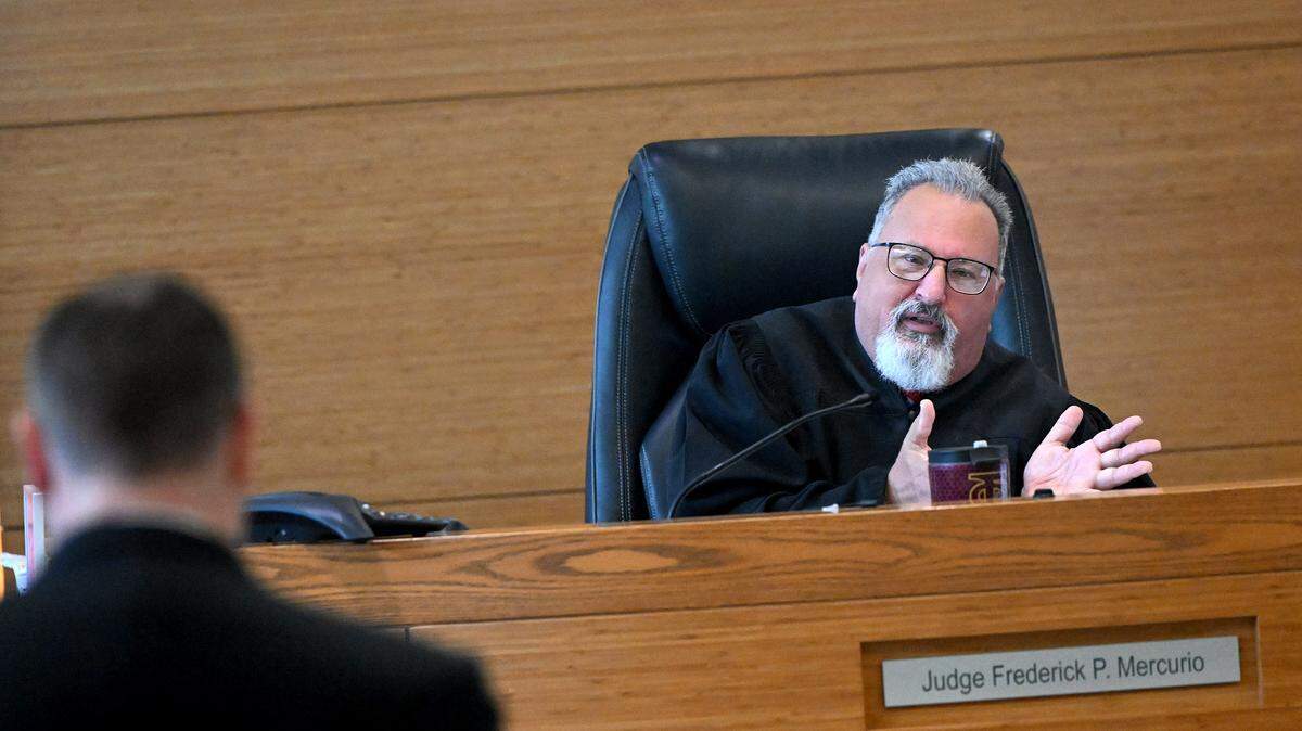 Judge Frederick Mercurio addresses the attorneys while holding a sentencing hearing for Brennon Cooper Brown, 25, Wednesday at the Manatee County Judicial Center in Bradenton. Brown was sentenced to more than five years in prison for sexually abusing a 14-year-old student, according to court records.