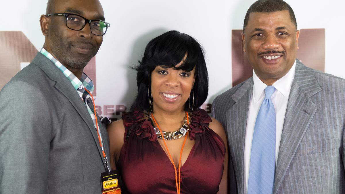 Fashion entrepreneur Lacey B. Smith, black chamber president Tarnisha Cliatt and clothier Edwin Hall at a spring fashion show the chamber put on last week as part of a celebration of its first year. PHOTO PROVIDED