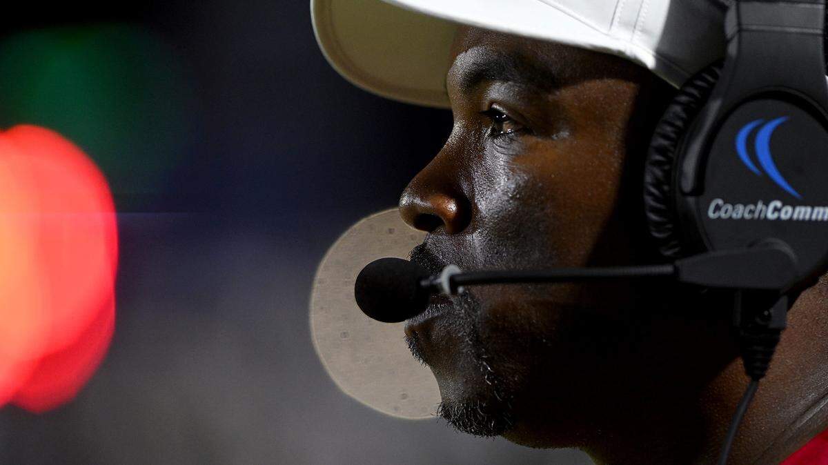 Manatee High head football coach Jacquez Green while playing Venice High in Venice on Friday, Oct. 6, 2023.