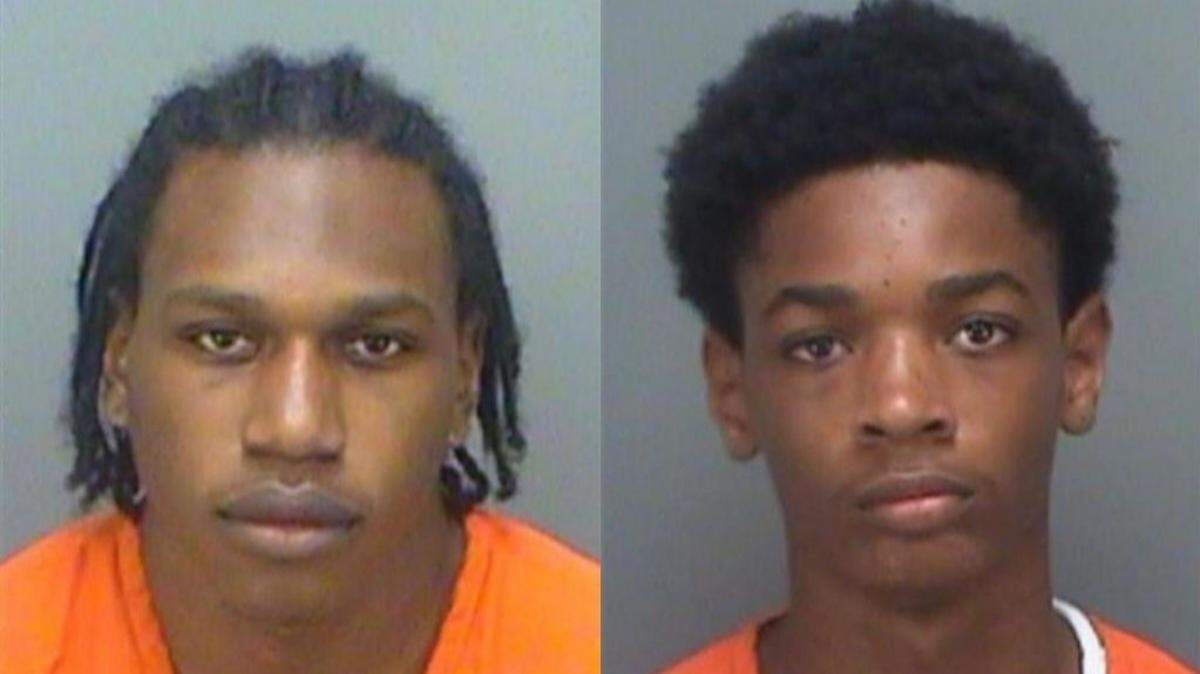 Jermaine Brown, 20, left, and Robert Walker, 18, were arrested and charged with robbery with a deadly weapon after they tricked a couple planning on buying a Samsung Galaxy cellphone on Facebook Marketplace.