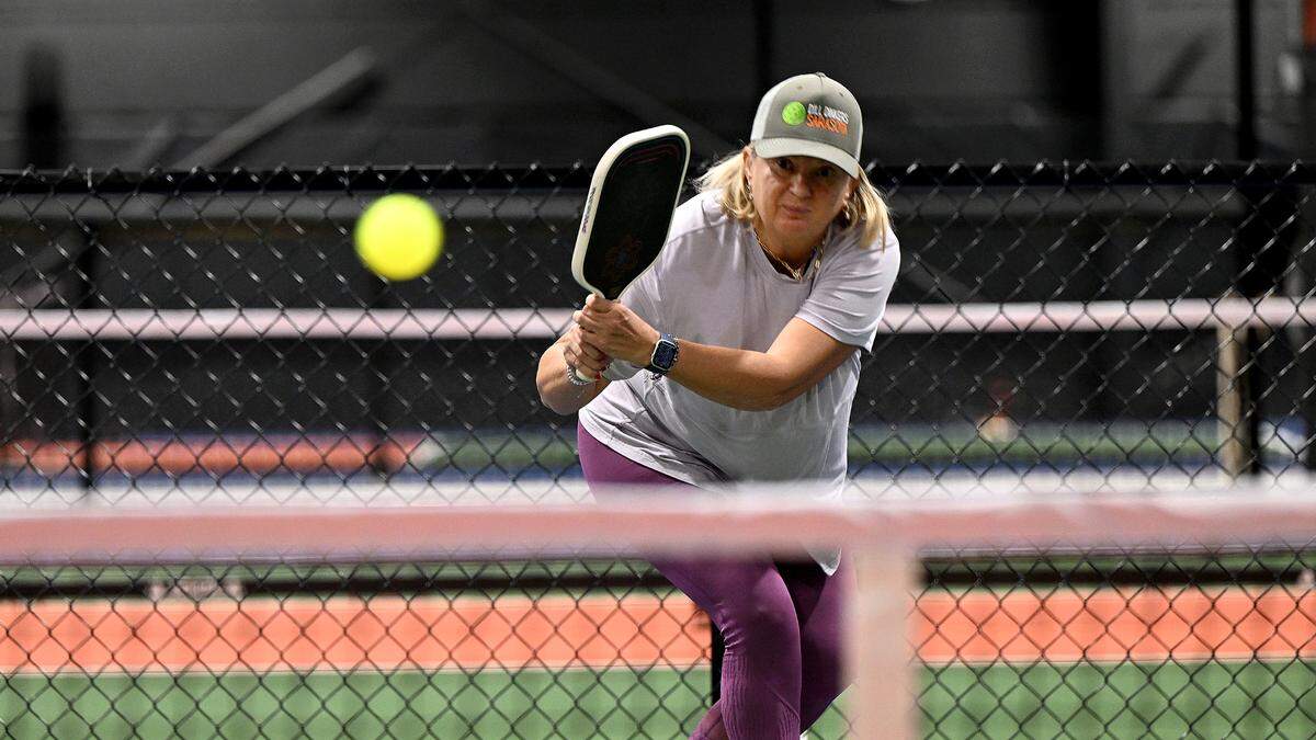 Tatyana Ayaroglu, instructor, practices at the new indoor pickleball facility, Dill Dinkers, 500 Tallevast Road, Sarasota.
