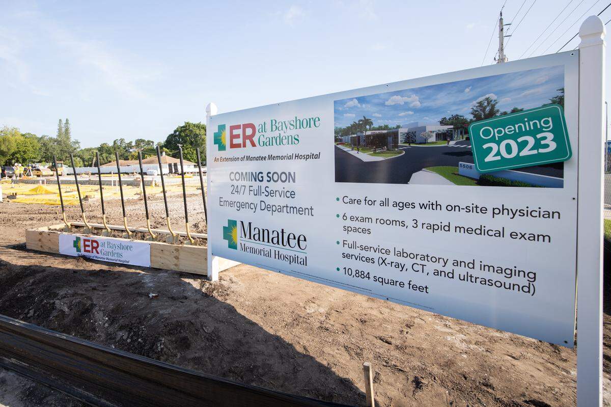 Manatee Memorial Hospital broke ground Friday for the ER at Bayshore Gardens, its first freestanding emergency room in Manatee County.