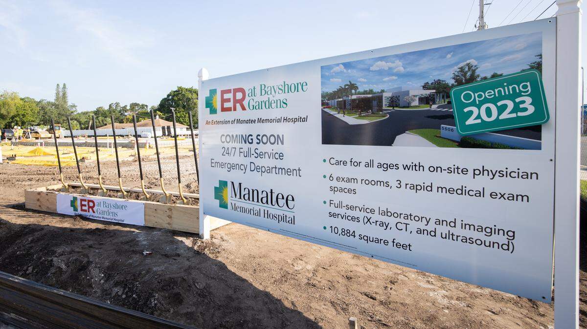 Manatee Memorial Hospital broke ground Friday for the ER at Bayshore Gardens, its first freestanding emergency room in Manatee County.