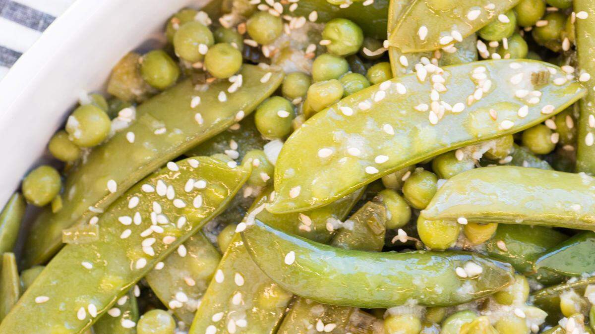 Mixed peas with miso-sesame sauce. Photo by Dixie D. Vereen for The Washington Post