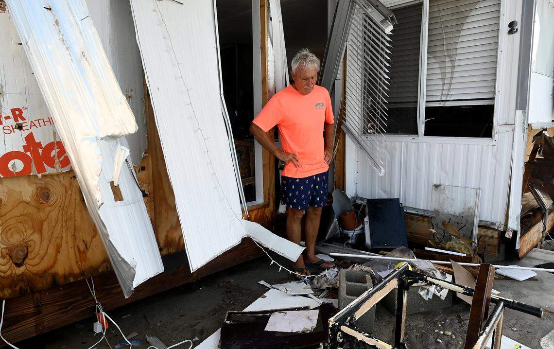 Jim Gath lost everything he owned and his mobile home in Paradise Bay Estates in the aftermath of Hurricane Helene in Manatee County on Friday, Sept. 27, 2024.