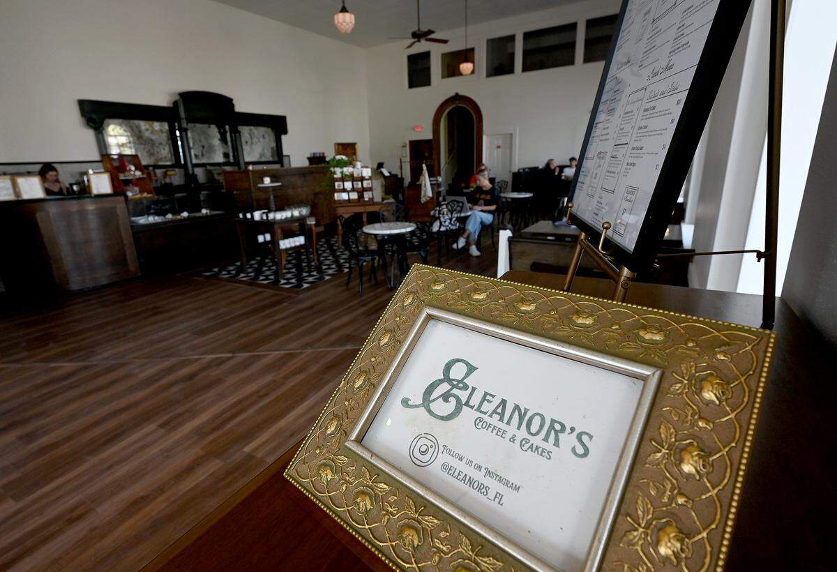 The newly-opened Eleanor’s Coffee and Cakes in Palmetto’s historical State Bank building on 10th Ave. W. on Oct. 21, 2025.
