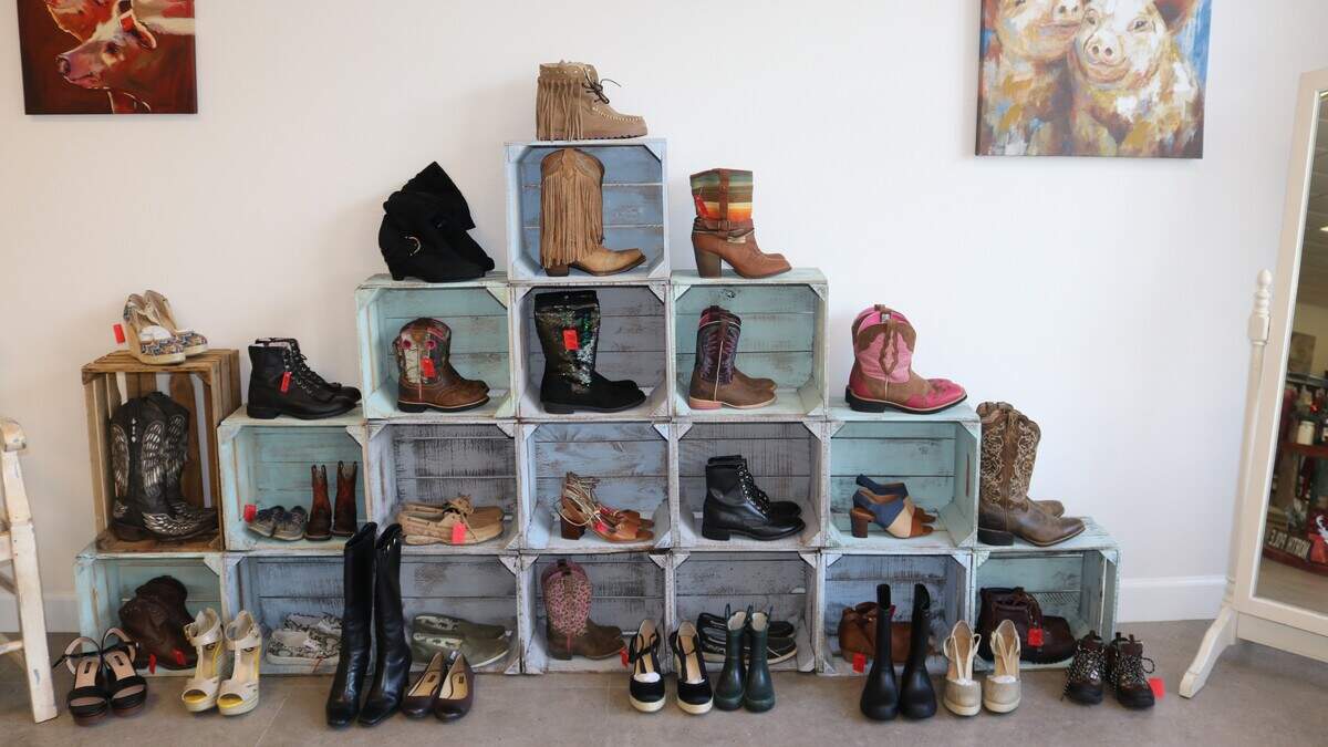 The Consignment Barn and Boutique, at 621 67th St. Circle E., has a large selection of boots and other western wear.