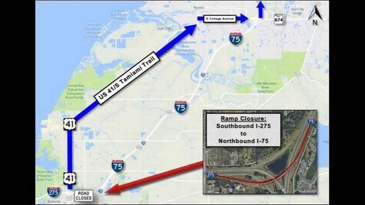Starting Sunday, July 29, construction has shut down the northbound ramp to Interstate 75 off I-275 south in Manatee. The Florida Department of Transportation expects the ramp to remain closed for about 10 months.