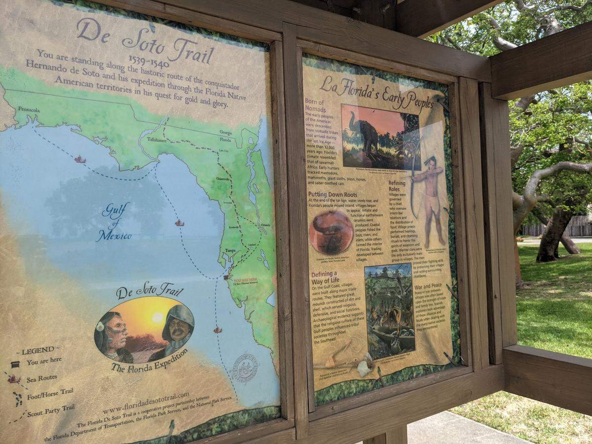 Signage at De Soto National Memorial offers context about the site’s important role in Florida history. The park is also home to educational events and demonstrations throughout the year.