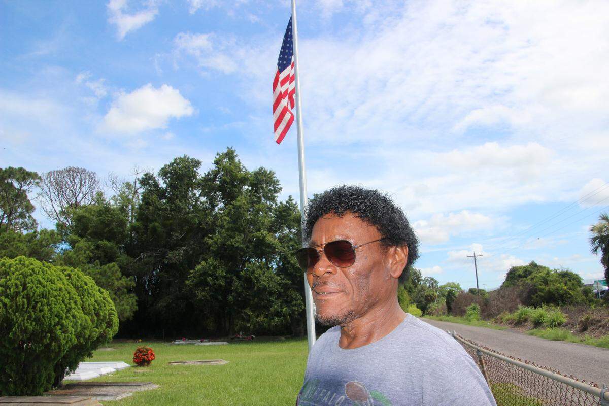 Charles Miller Sr., a Vietnam War veteran, stands in front of the new flagpole at Rubonia Cemetery that will be dedicated at 9 a.m. July 4.