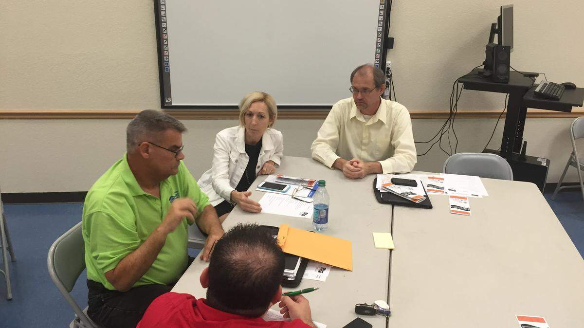 Local leaders discuss possible sites in Manatee County for brownfields grant during a public workshop at the Central Library on Wednesday afternoon. 
 CLAIRE ARONSON/Bradenton Herald