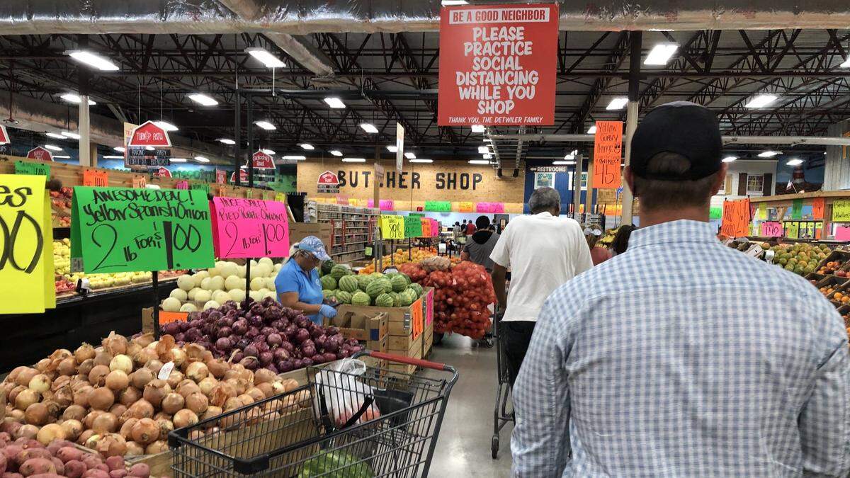 The Detwiler’s Farm Market store in Palmetto has signs posted asking customers to maintain their social distance during the coronavirus pandemic. This week, the company introduce online ordering for the store.