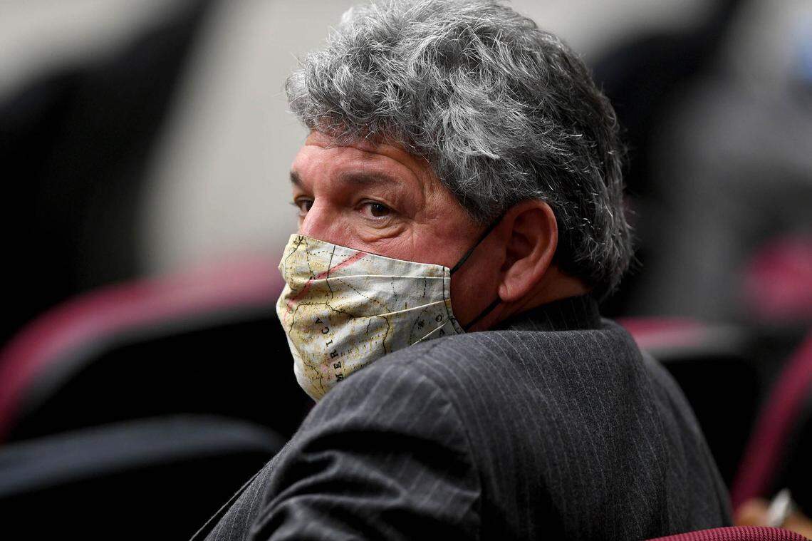 03/09/21--Manatee school board member Scott Hopes sits in the audience during a Board of County Commissioners meeting on March 9, 2021, listening as the board discusses their plan to find an acting county administrator.