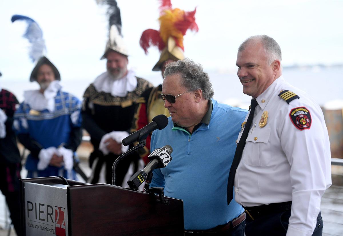 Mike Fetchco, president of ISM USA and David Ezell address the media as they hold a press conference in Bradenton Wednesday about the upcoming Bradenton Regatta in February.