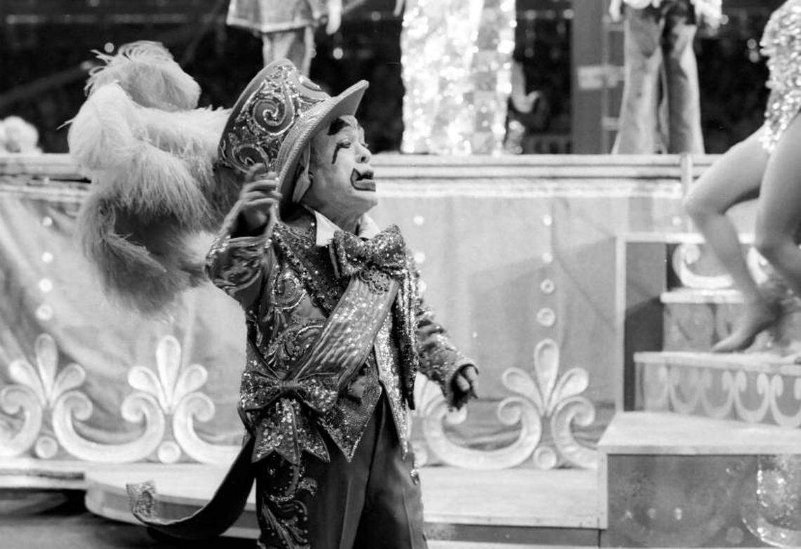 A costumed performer with the Ringling Brothers/Barnum & Bailey Circus looks out into the crowd.